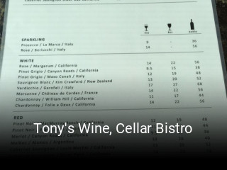 Tony's Wine, Cellar Bistro opening hours