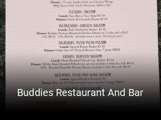 Buddies Restaurant And Bar opening hours