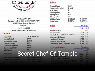 Secret Chef Of Temple open hours